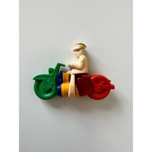 Vintage Plastic Man on Motorcycle Puzzle Key Chain Colorful Fidget Toy